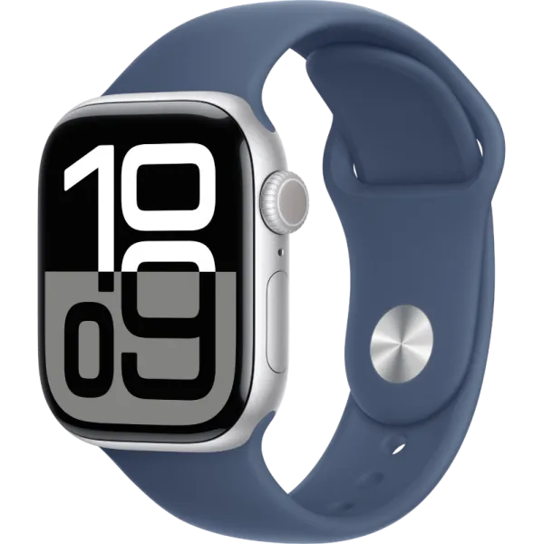 Apple Watch Series 10 42mm Aluminum Silver Case Denim Sport Band S/M