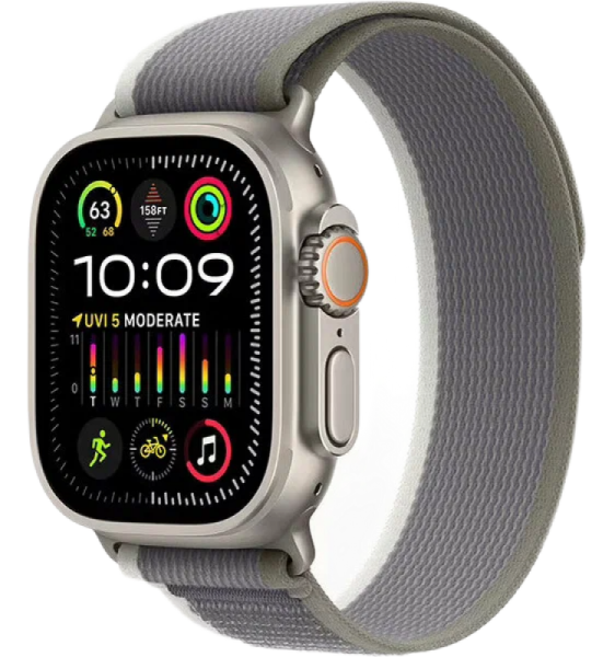 Apple Watch Series Ultra 2 49mm Natural Titanium Case with Green/Gray Trail Loop M/L